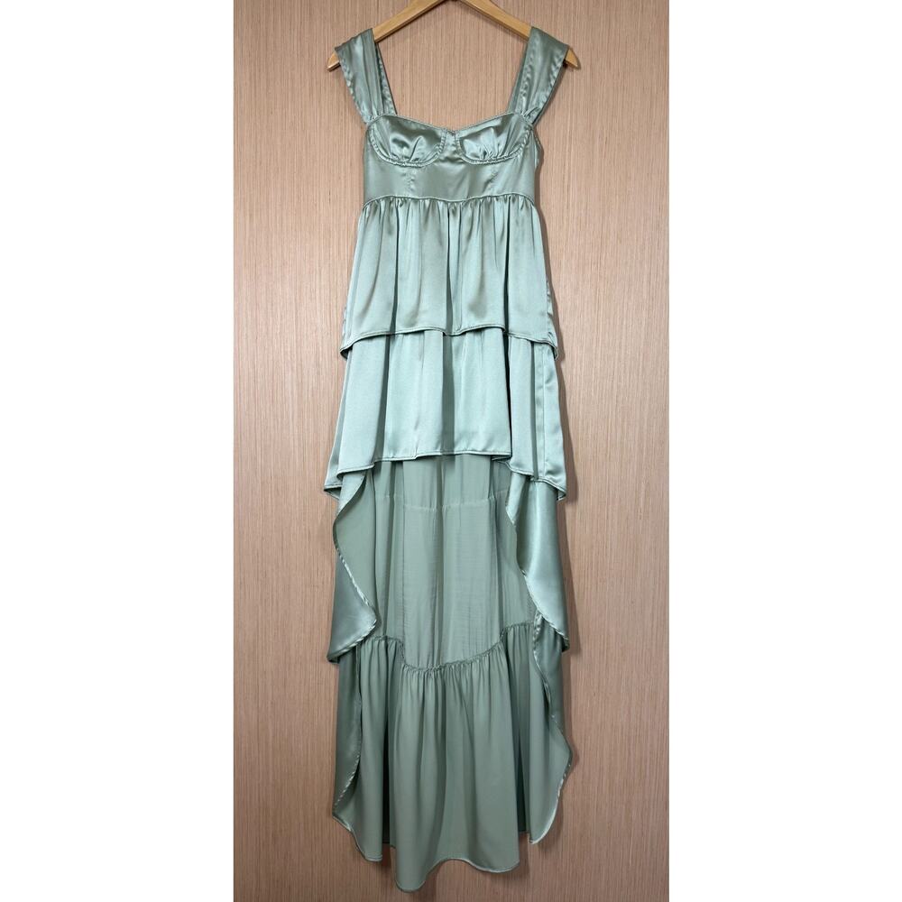 WeWoreWhat Sage Green Satin High-Low Maxi Dress - Picture 2 of 15